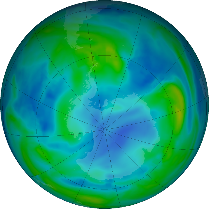 Antarctic ozone map for 23 May 2017